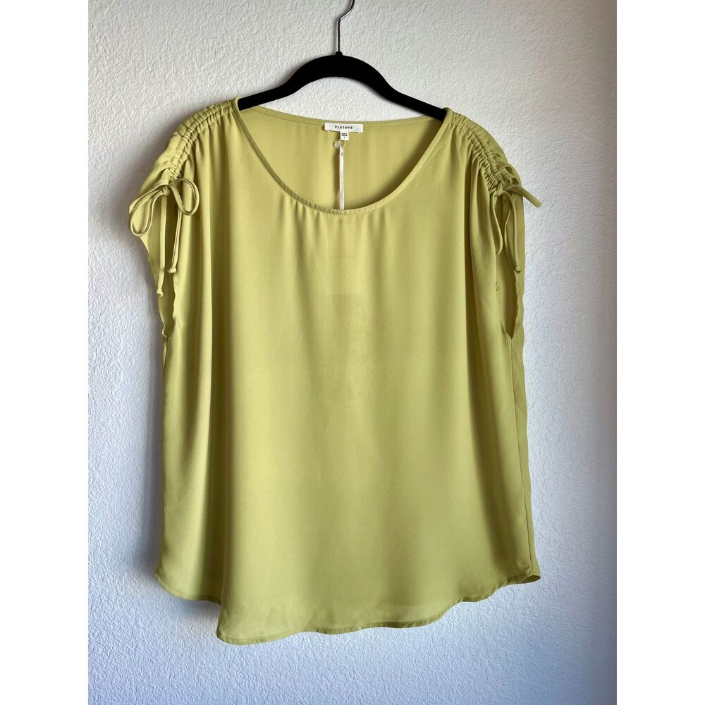 NWT Pleione Women's Sleeveless Scoop Neck Top with Shoulder Ties in Chartreuse L